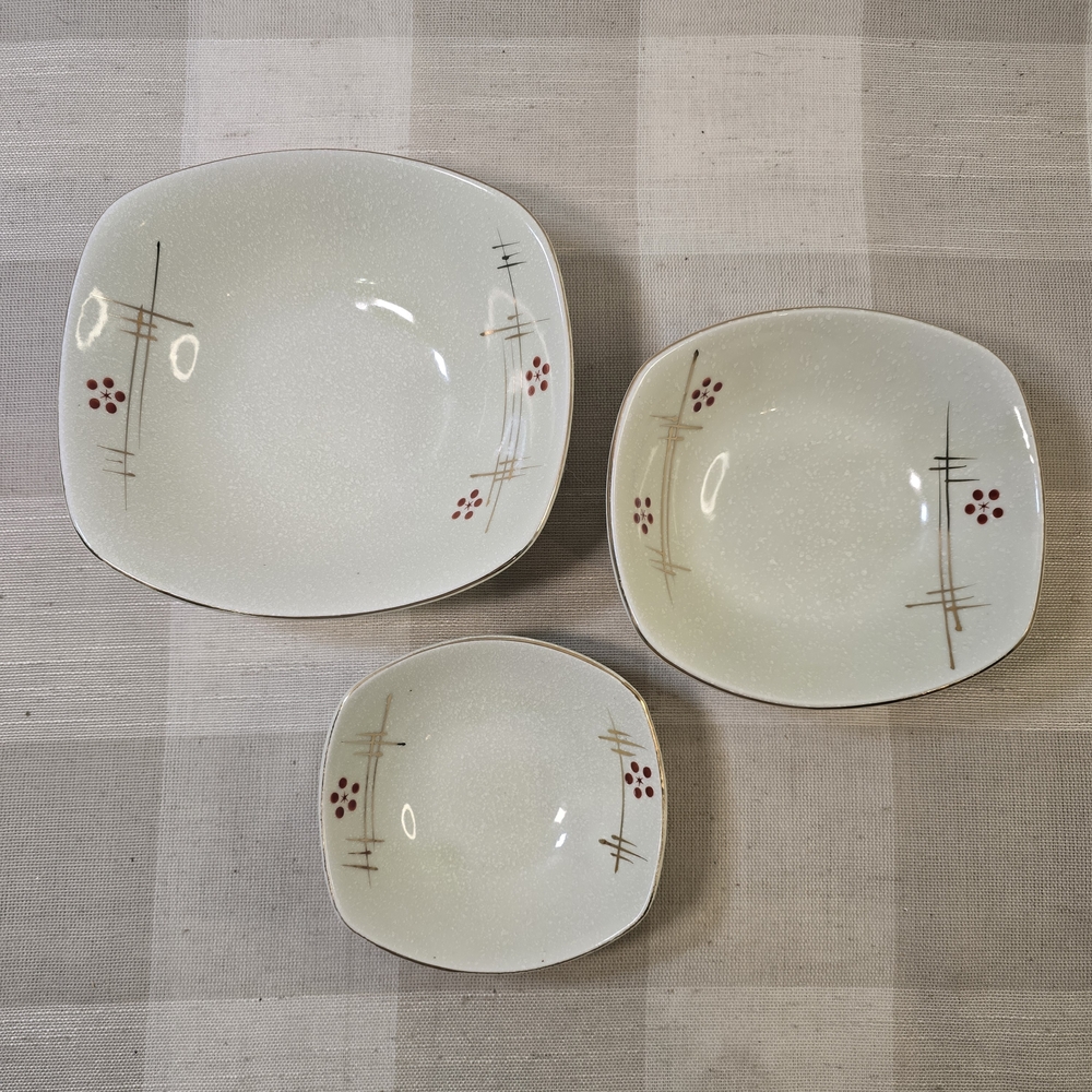 Vintage MCM Japanese Free Form Style Soup Cereal Serving Bowls Set of 3